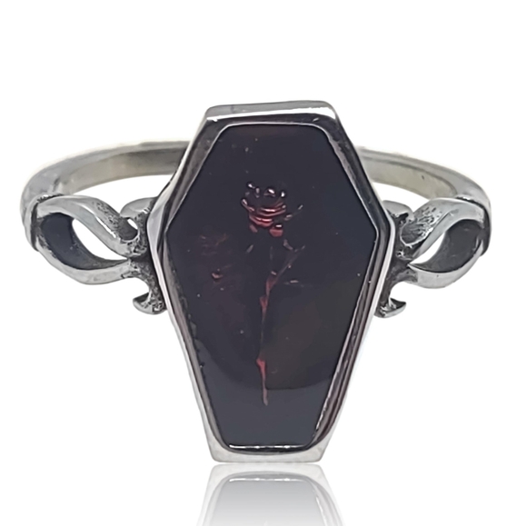 Gothic Vampire Red Rose Coffin Ring - Picture 2 of 4